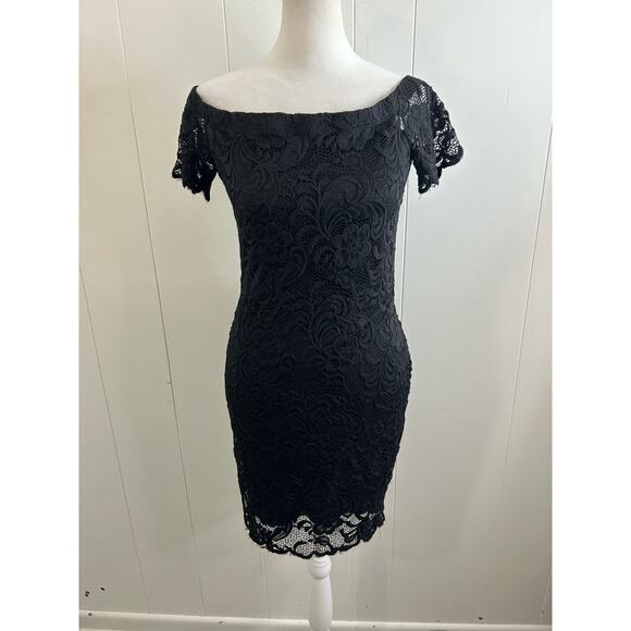 AMBIANCE Short Sleeve Off The Shoulder Lace Bodycon Mini Dress Size Medium - Picture 3 of 7
